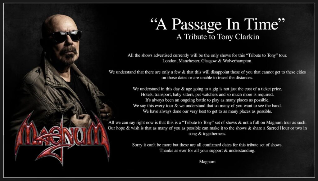 Magnum – A PASSAGE IN TIME TOUR- A tribute to Tony Clarkin -KKs Steel Mill Wolverhampton – 25.1.25